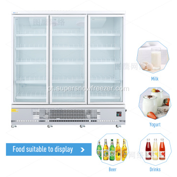 Gabinete refrigerado de refrigeração de três portas de vidro para bebida